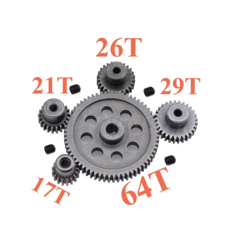 Lot de pignons moteur RC 1/10 32P de différentes tailles, de 17 dents à 29 dents, avec un pignon de 64 dents
