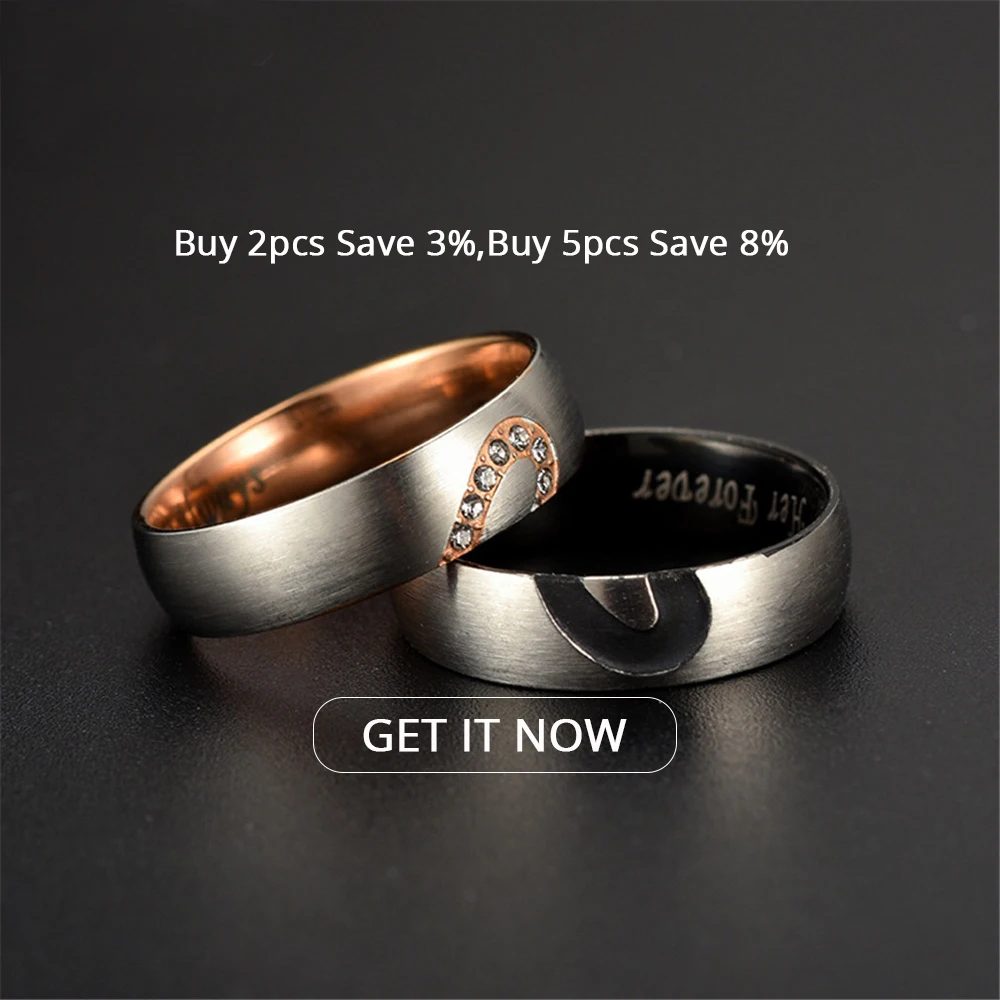 Romantic Couple Love Heart Ring Stainless Steel Engagement Wedding Rings For Women Men Lovers Promise Jewelry Gift