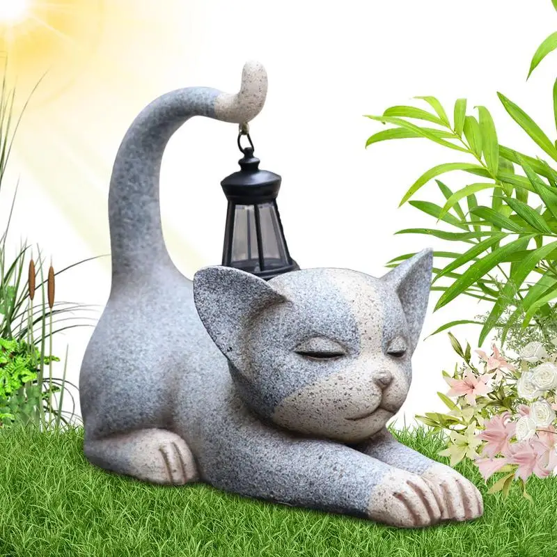 

Статуя кошки Солнечное садовое украшение Фигурка кошки с солнечным фонарем Садовые украшения для кошек с солнечными фонарям