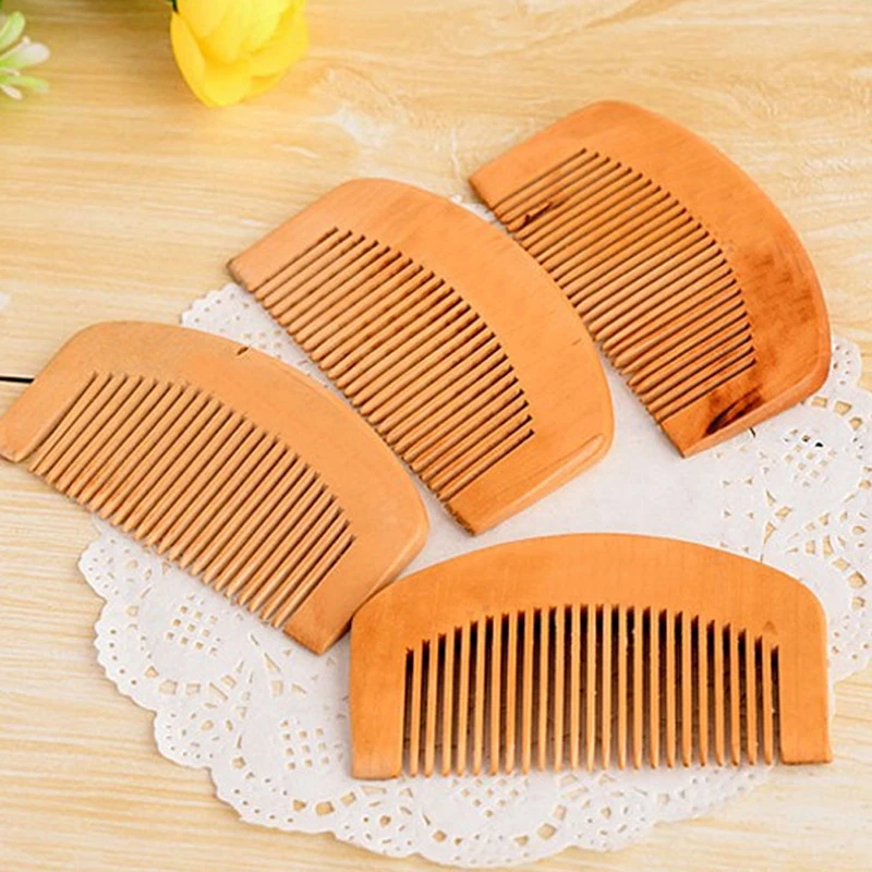 1Pcs Natural Peach Solid Wood Comb Engraved Peach Wood Healthy Massage Anti-Static Comb Hair Care Tool Home Decoration