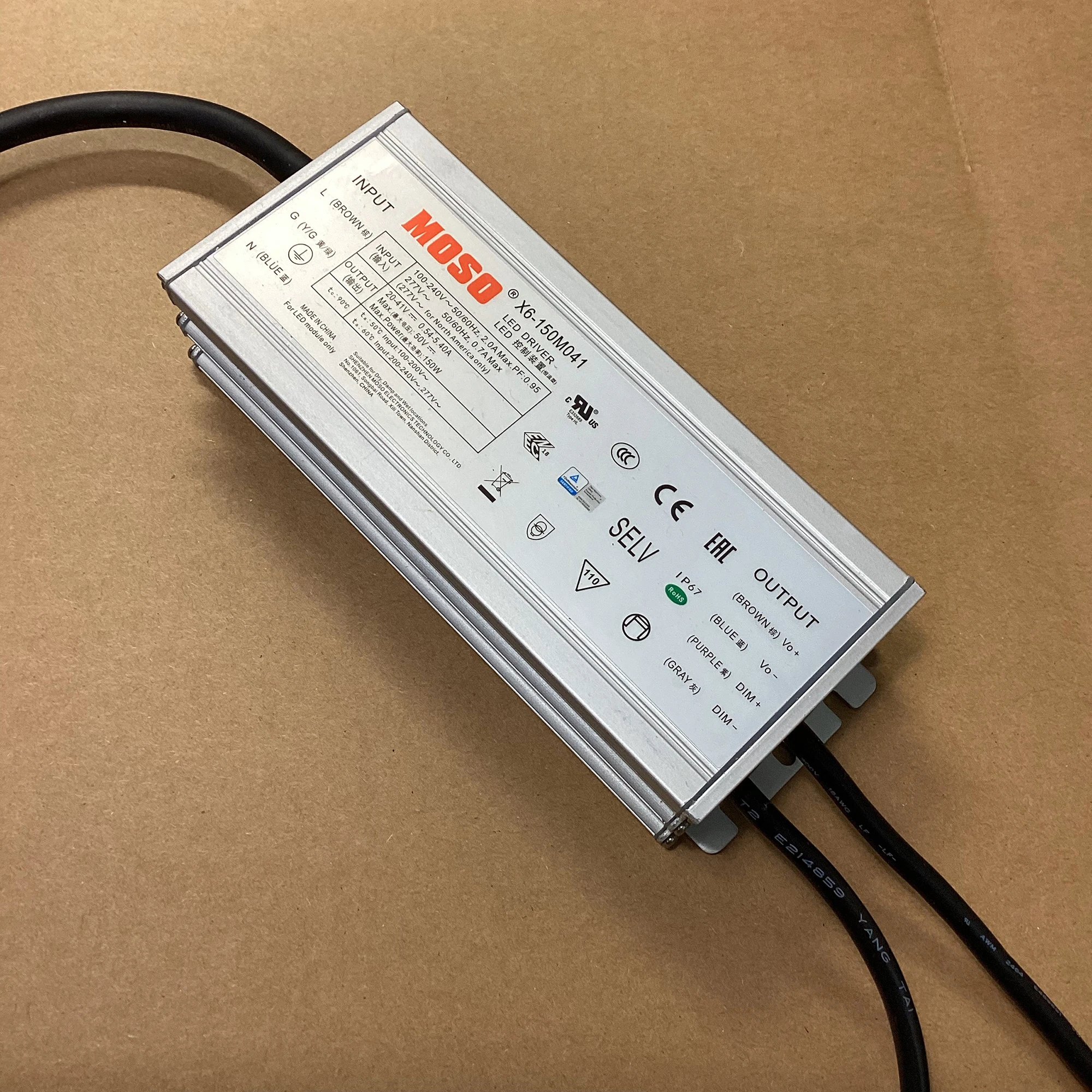 오프라인 프로그래밍 LED 전원 공급 장치, 150W, 0-10V LED 드라이버 변압기, IP67 야외 가로등, UL 목록 조광 PWM