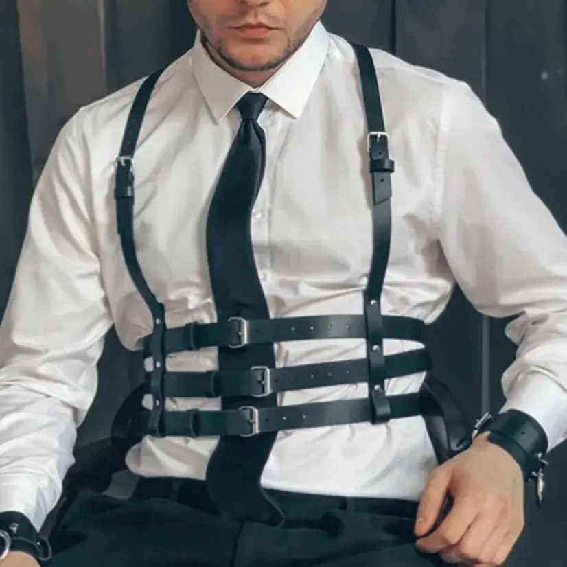 Leather Chest Harness Mens Bodywear Fetish Gay Chest Harness Faux Leather European And American Men Fashion Adjustable Belt Body Bondage Sissy Cage Harness Strap