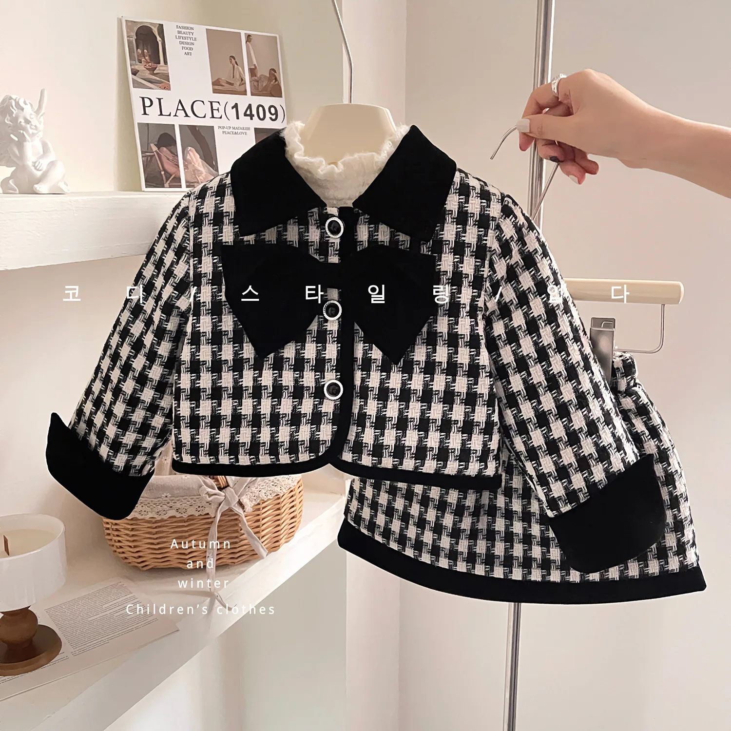 

Childrens Sets Winter New Korean Two Piece Baby Cotton Turn Down Collar Elastic Waist Versatile 2023 Bows Simple