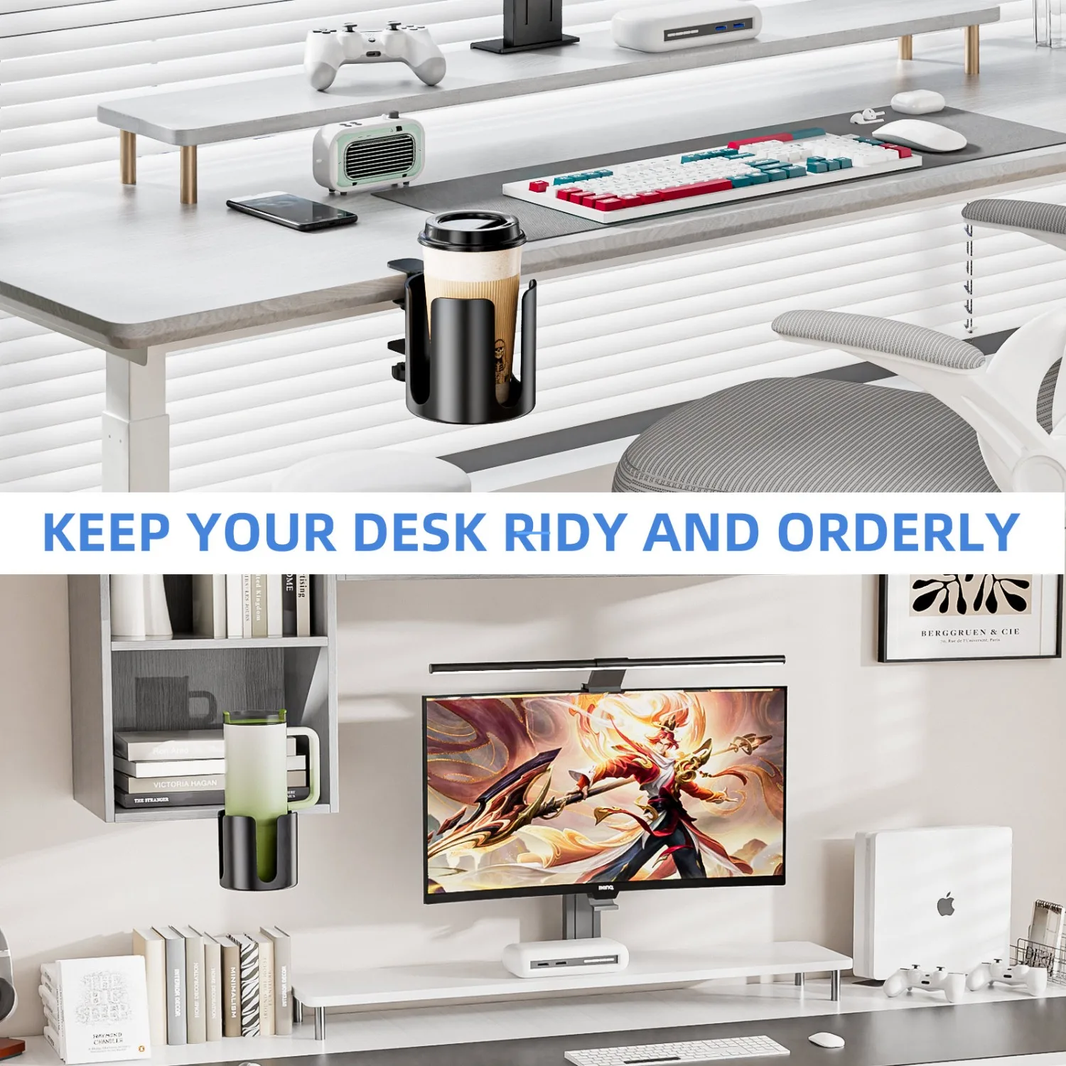 Table Edge Adjustable Bracket Cup Storage Rack Holder Stable Clamp for Coffee/Water Cup/Headphone Bookshelf Stand Mount for Home