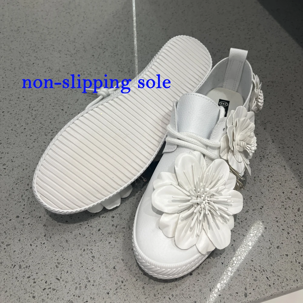 New Summer Flower Casual Shoes Lace-up Fashion Lazy Soft Comfortable Flats Female Belt Waterproof Daily White Shoes No Tired