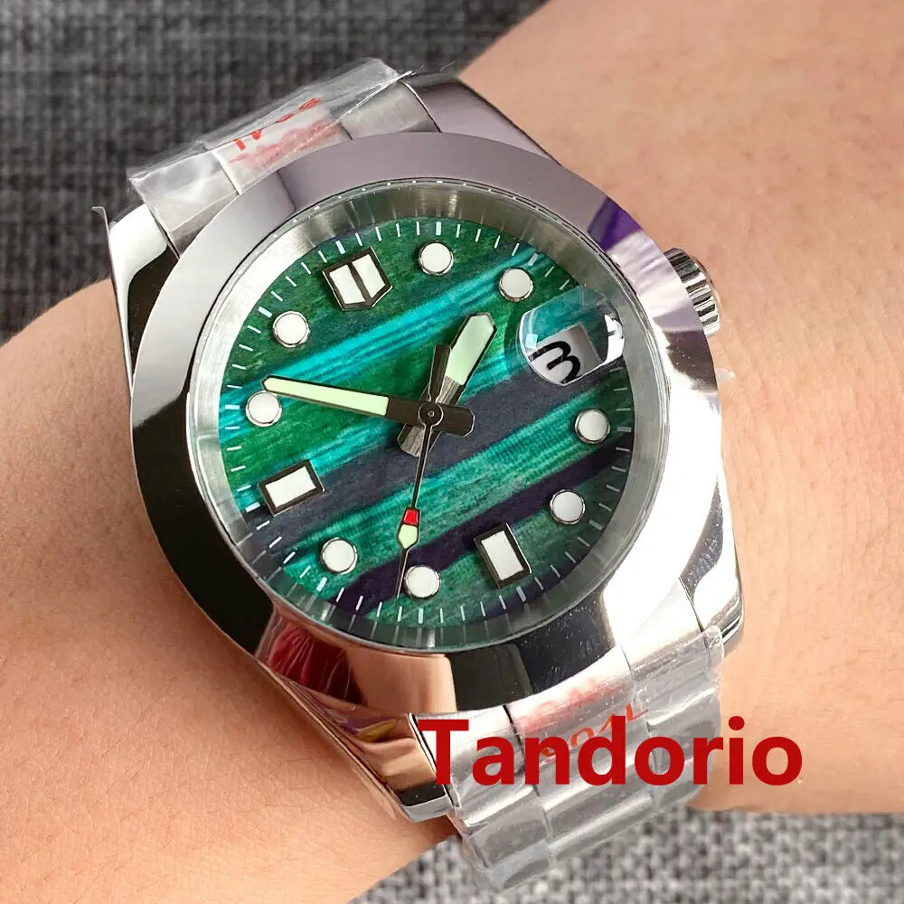 

BLIGER 36mm/39mm NH35A Green Dial Middle Polished Bracelet Automatic Mens Watch Sapphire Crystal Luminous Cyclops Date