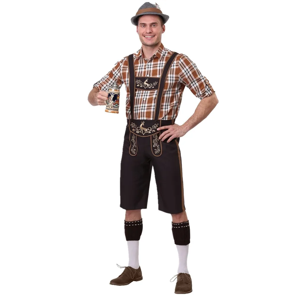 

Germany Adult Male Traditional Oktoberfest Costume Bavarian Lederhosen Beer Men's Fancy Dress Carnival Party Suspenders Shorts