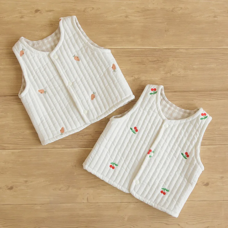 Double-sided Childen's Vest Baby Girl Winter Vest Thickened Baby Clothes Warm Waistcoat Embroidered 1-2 Years Old Cotton Coat