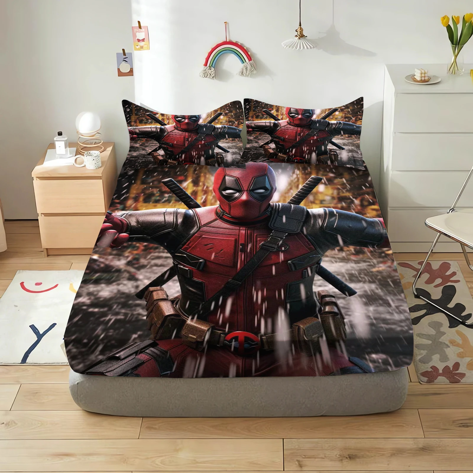 Deadpool and Wolverine Cartoon Fitted Sheets Anime Printing Children's Bedroom pillowcase Set Polyester Adult Gift Bedding Sc1197e1da1514a4ab89ac60967ff934c9