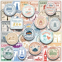 50PCS Travel Stamp Stickers Vintage Travel Stamp Stickers Retro Waterproof Vinyl Decals for Scrapbook Water Bottle Journal 1