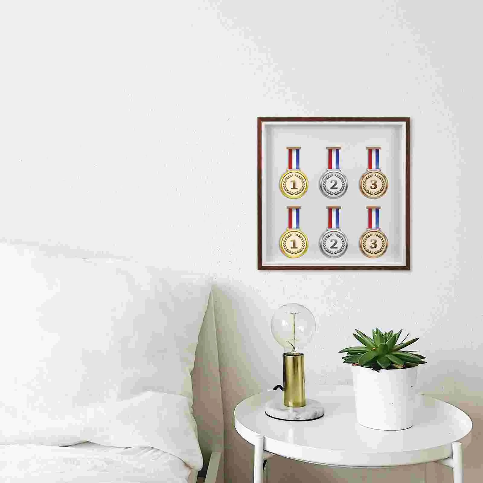 

Medal Display Photo Frame Ornament Stand Shadow Case Desktop Picture Home Holder Glass Decorative Marathon