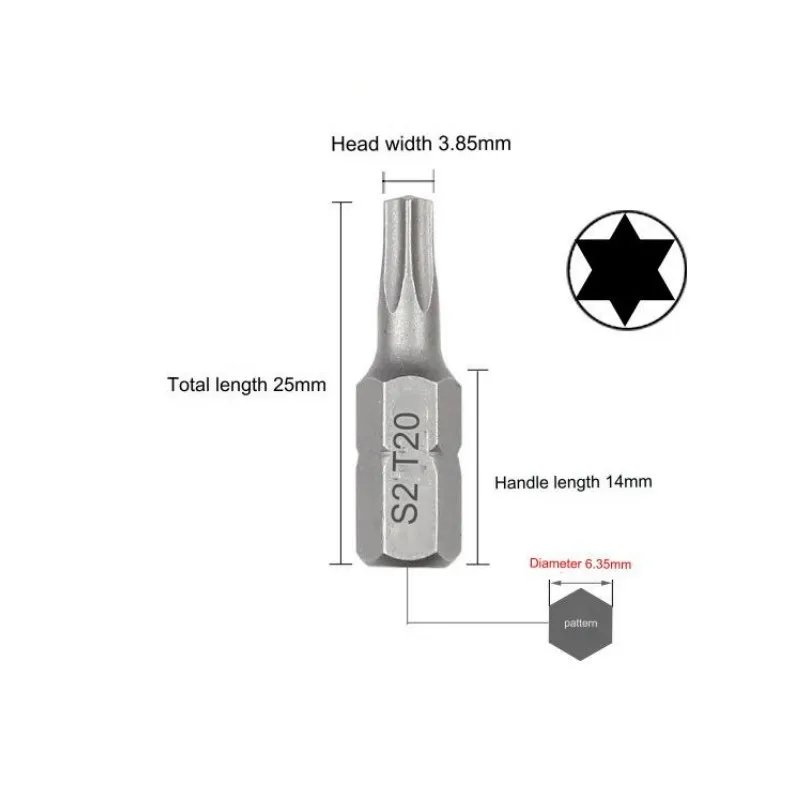 1 인치 T6 T7 T8 T9 T10 T15 Torx 스크루 드라이버 비트 세트 S2 강철 1/4 인치 6.35mm 육각 섕크 전동 공구 용 전기 스크루 드라이버 비트