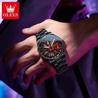 Montre pour homme OLEVS, montre à quartz, cadran rotatif original, tendance de la mode, étanche, lumineuse, acier inoxydable, Reloj 9937 4