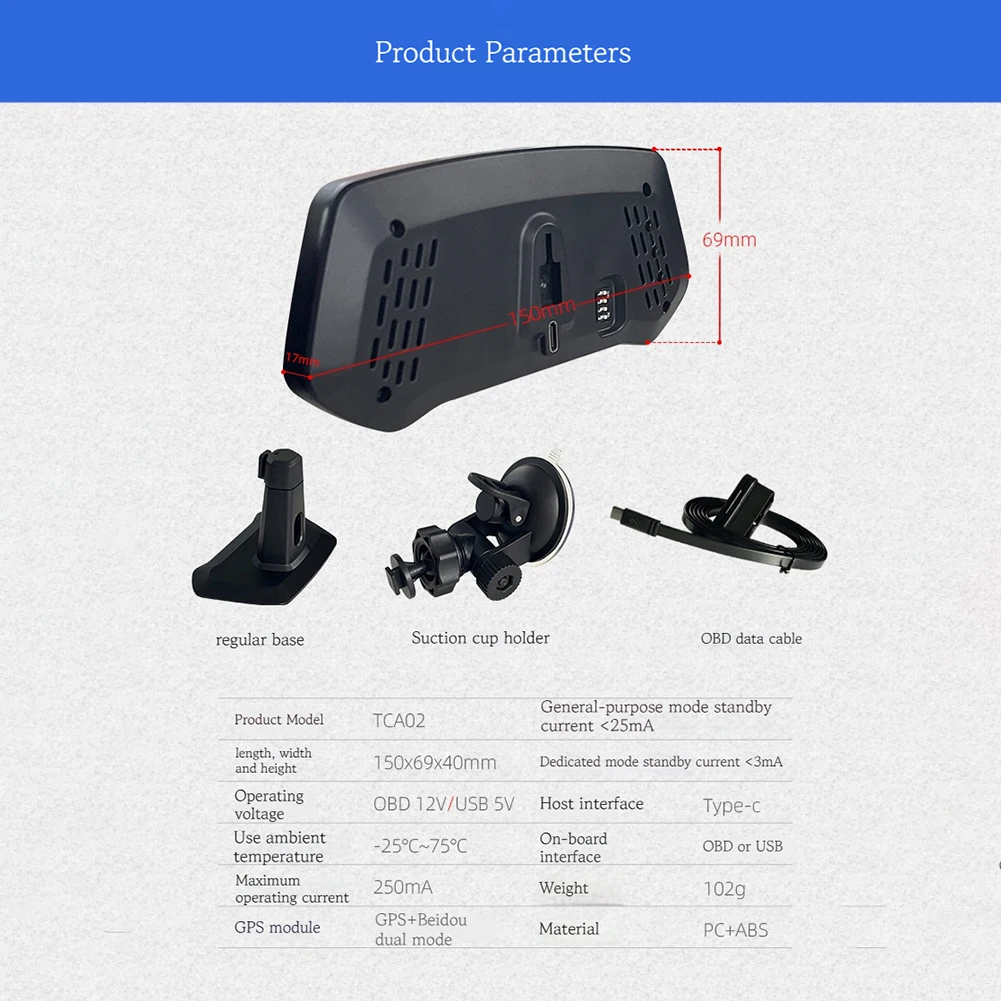 ڵ HUD OBD2 + GPS     ÷ ӵ, ͺ RPM ˶ µ, κ 𵨿 ,  ǰ, 1x TCA02