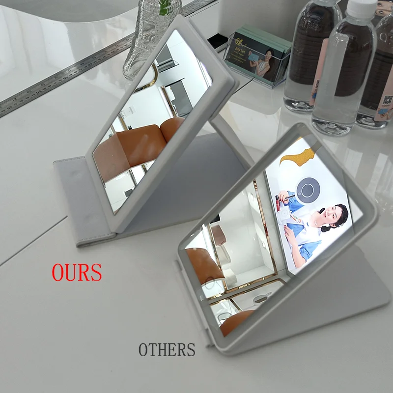 

Складное зеркало для макияжа, утолщенное кожаное зеркало со светодиодной подсветкой, зеркало с естественным светом, компактное кожаное зеркало для заднего стола