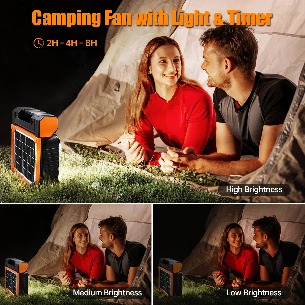 Ventilatore Da Tavolo Da Campeggio, Ventilatore Ricaricabile Tramite Usb Batteria Da 20000 Mah Con Luce A Led Nero 92566283
