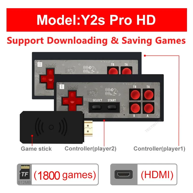 Video Game Console Handheld Game Player Mini Game Console Built in 1800 Classic 8 Bit Games Dual Wireless Gamepad HD/AV Output 