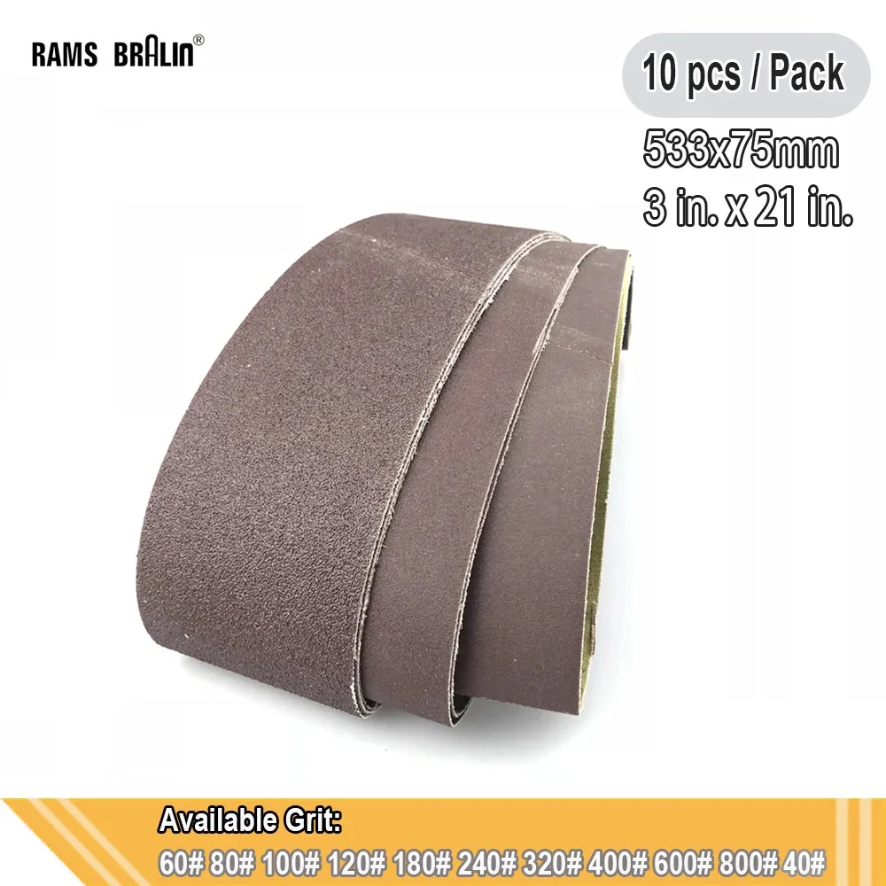 10 Stück 533 x 75 mm A/O-Schleifband 7,6 x 21 Zoll Bandschleifer zum Schleifen und Polieren von weichem Metall, Holz, Farbe
