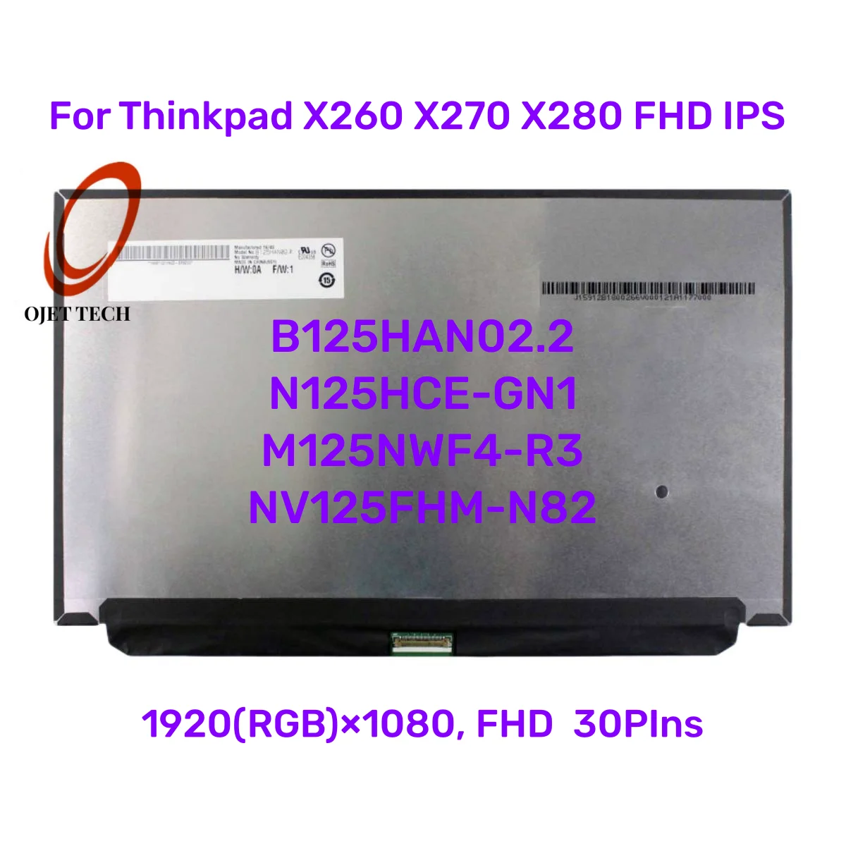 12,5 LED Display matt passend für BOE NV125FHM-N62 IPS Full-HD 1920x1080