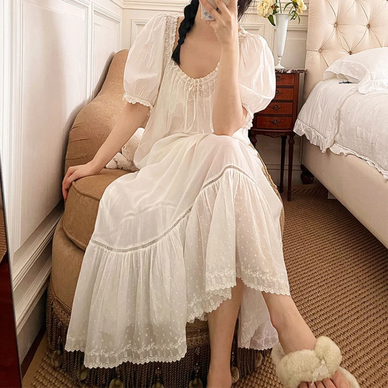 

Ночная рубашка женская с длинным рукавом, милая хлопковая Ночная рубашка в романтическом средневековом Европейском стиле, осень-весна