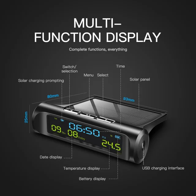 Car USB Solar Charge Smart Digital Clock Calendar Time Temperature LED Display Automobile Interior Accessories Auto Start