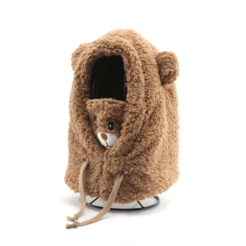 

2023 Korean Style Women's Internet Red Bear Scarf All-In-One Lamb Wool Hat Outdoor Cold-Proof Ear Protection Warm Lei Feng Hat