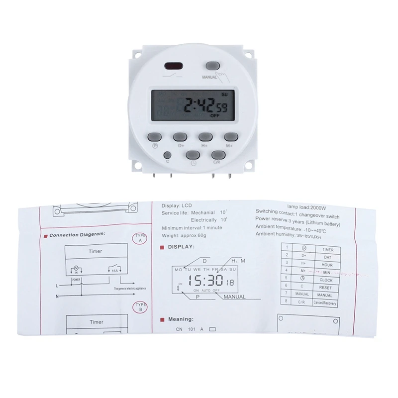 

LBER 6X DC 12V Digital LCD Power Programmable Timer Time Switch Relay 16A Amps