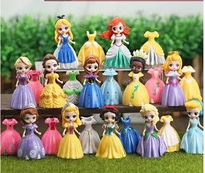 24/18/12Pcs/set Disney Princess Alice Snow White Belle Cinderella Tangled Mermaid Ariel Dress Changeable Figure Toys