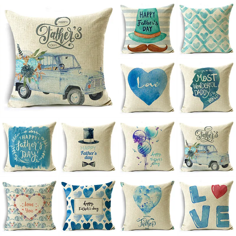

Father's Day Linen Throw Pillowcase Home Sofa Bedroom Cushion Cover Blue Series Gifts 40*40cm/45*45cm/50*50cm