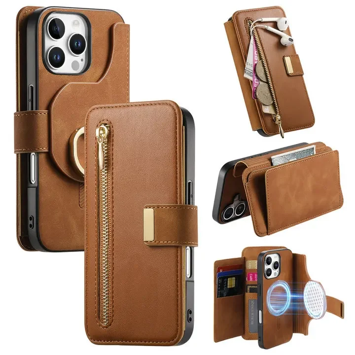 Premium 2-in-1 Detachable Leather Zipper Wallet Phone Case