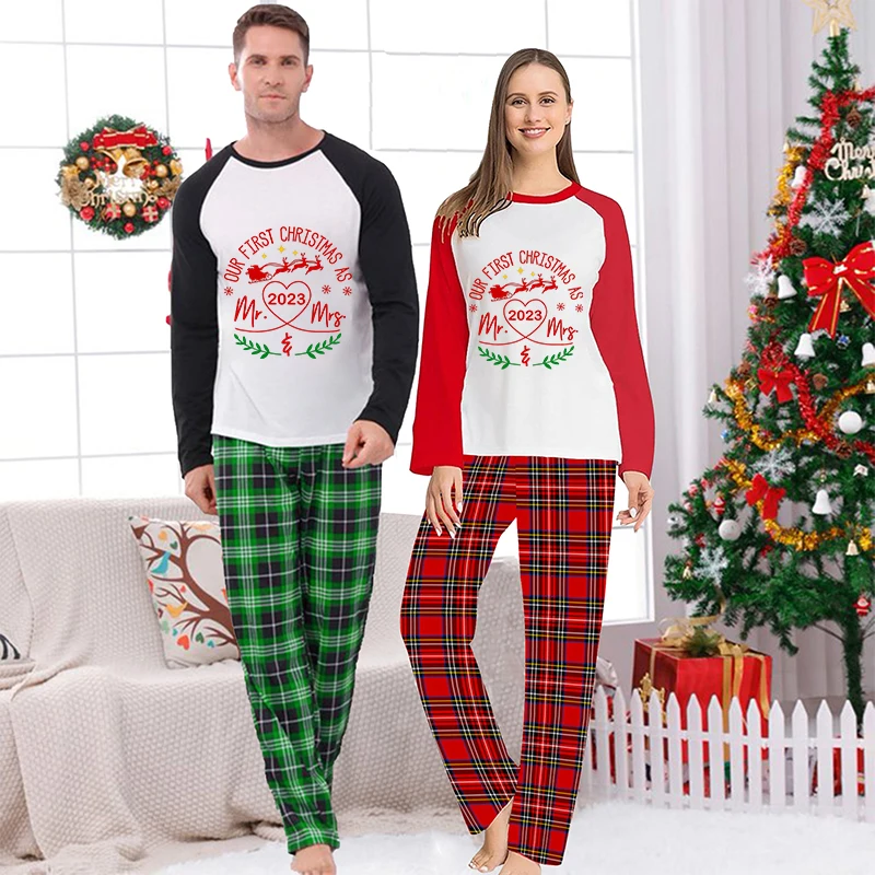 

2023 Couple Matching Christmas Pajamas Our First Or Second Christams DIY Loungwear Green Pajamas Set