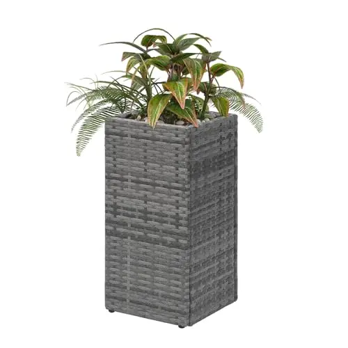 

Outdoor Plant Tall Planter Rattan Modern Tall Square Planter Box with Removable Liner Indoor Outdoor (12" x 12" x 24")