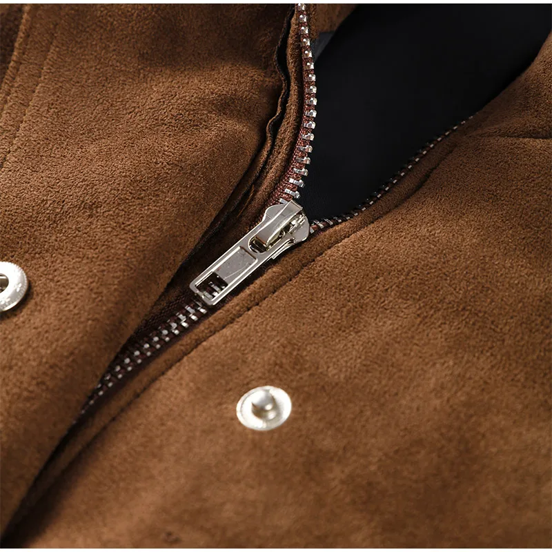 Description Picture 5 of itemVintage Women Suede Bomber Jacket Stand Zipper Pocket Street Coat Female 2025 Spring Casual Full Sleeve Commute Ladies Outerwear