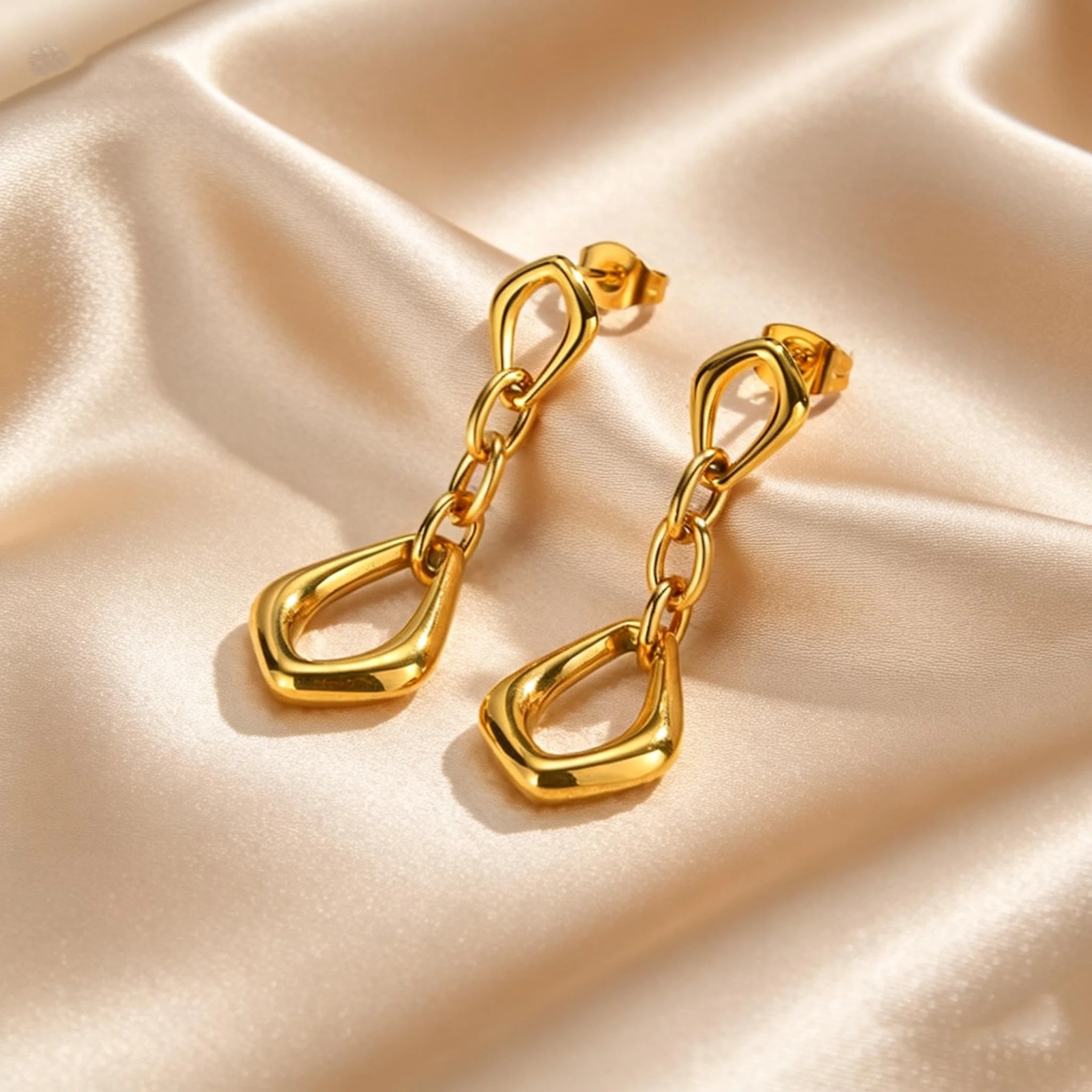 Modische Hochwertige Edelstahl Geometrische Ketten-Lange Anhänger-Ohrringe für Frauen Wasserfester Zarter Schmuck Geschenke