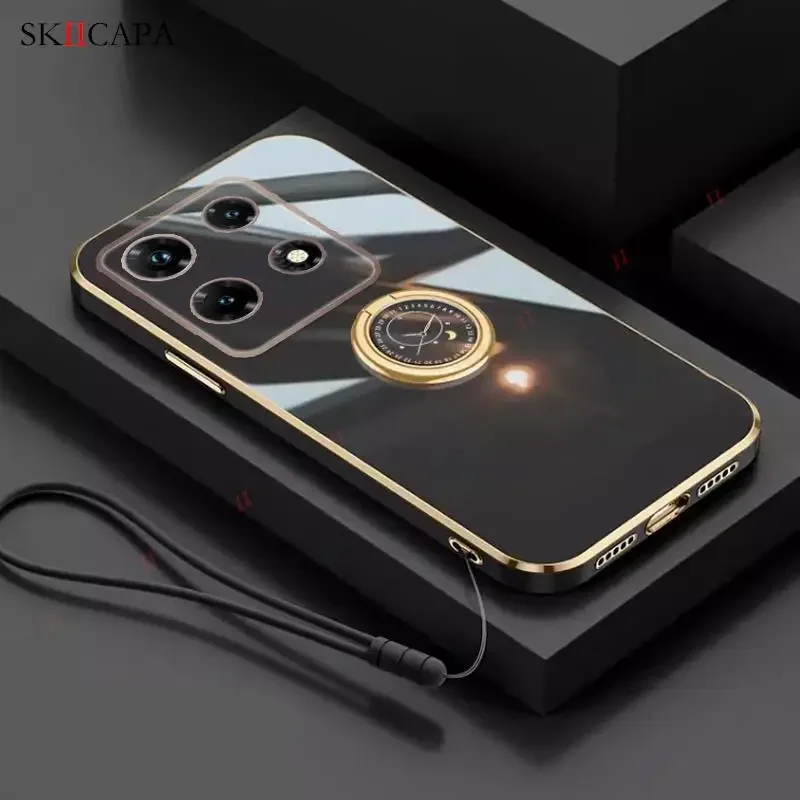 Plating Soft Silicone Ring Holder Case with Lens Protection and Lanyard