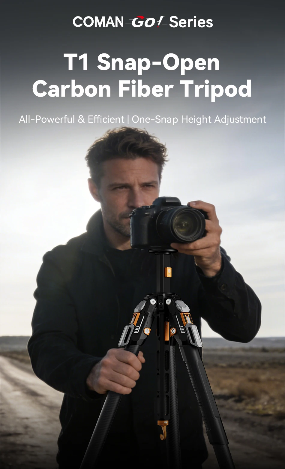 - T1/T1S/T1S V5 Snap-Open Carbon Fiber Video and Photo Tripod 4 Section Legs Adj