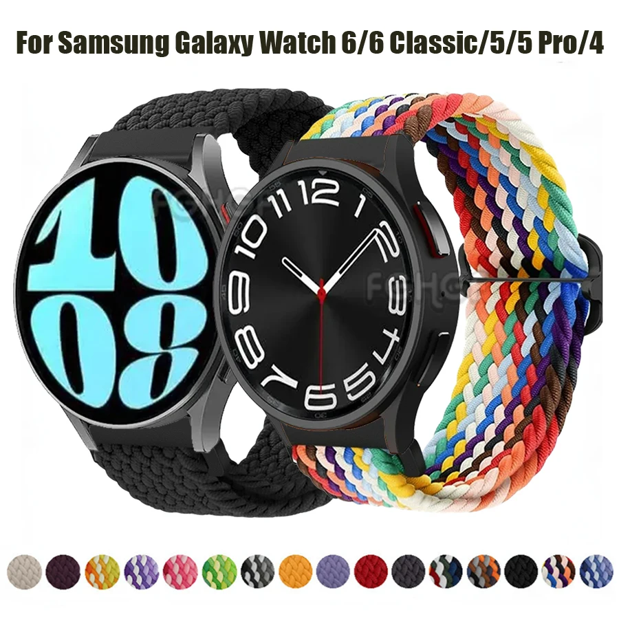 

For Samsung Galaxy Watch 6/5/4 44mm 40mm Strap Nylon Braided Loop Bracelet For Galaxy Watch 6 Classic 47mm 43mm 5 Pro 45mm Band