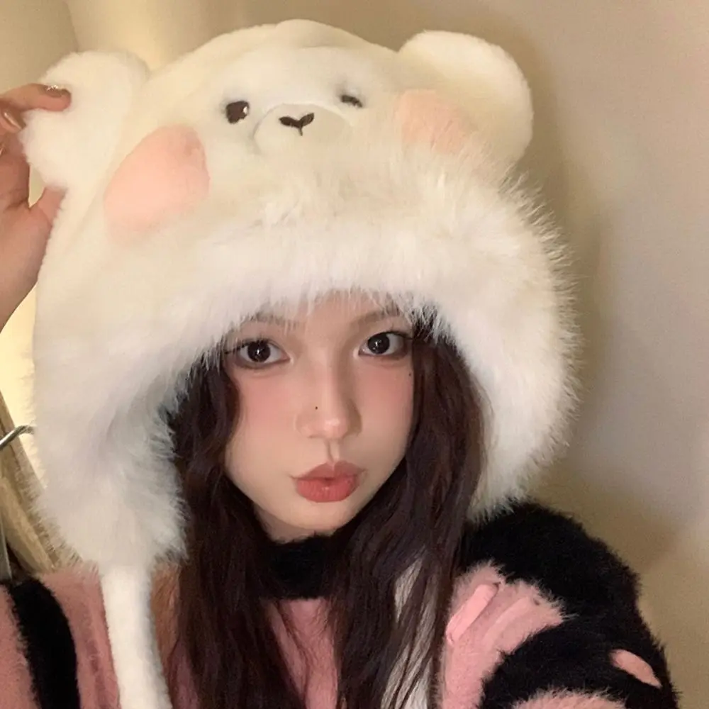 

Korean Winter Hats New Fur Big Kitten Cap Bear Soft Warm Fur Hat Winter