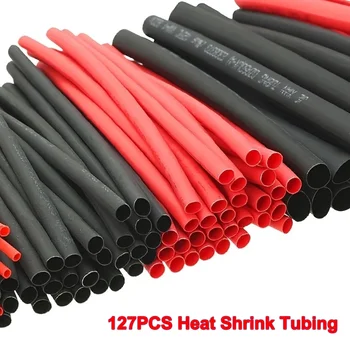 127 PCS Preto Vermelho Tubo Termorretrátil 2:1 Sortimento Tubo de Poliolefina Manga de Cabo de Carro Kit de Fio Envoltório 1