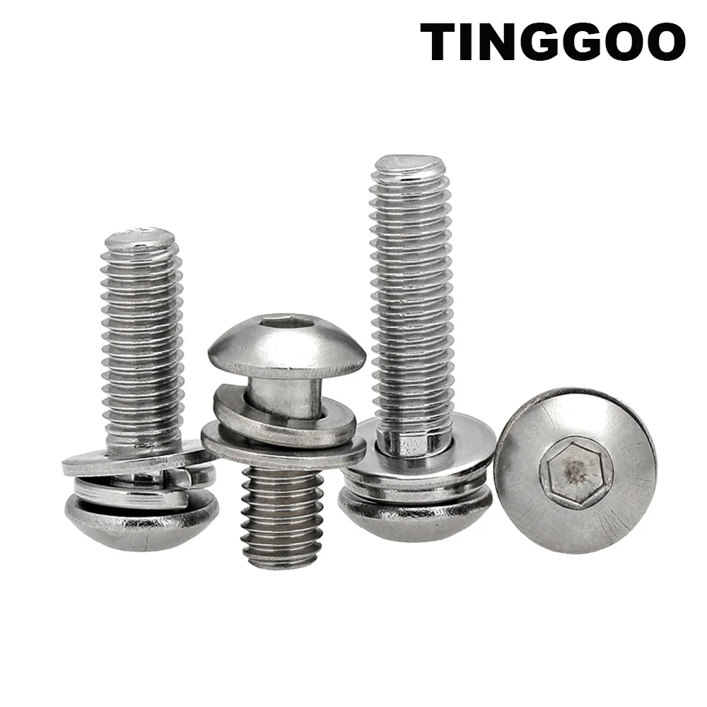 

5/50pc M2.5 M3 M4 M5 M6 M8 304 Stainless Steel Hexagon Hex Socket Button Head SEM Screw Bolt With Flat Spring Washer Combination