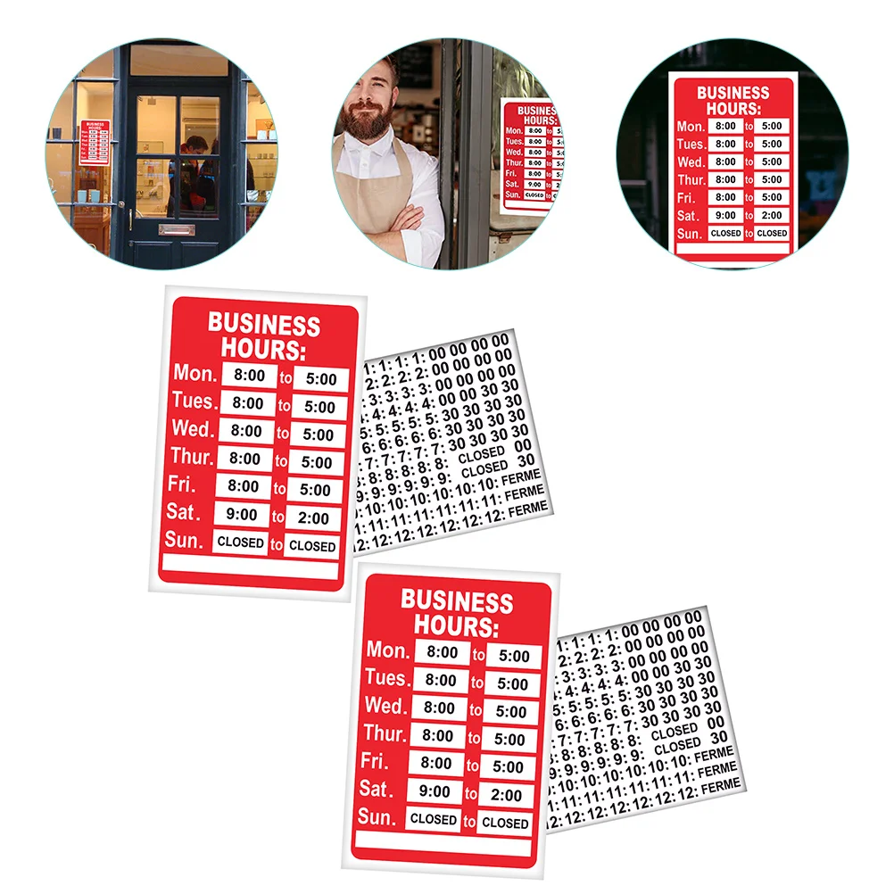

2 Sets Emblems Business Hours Signage Stickers of Operation Signs for Changeable Store Open The Door Opening with Red