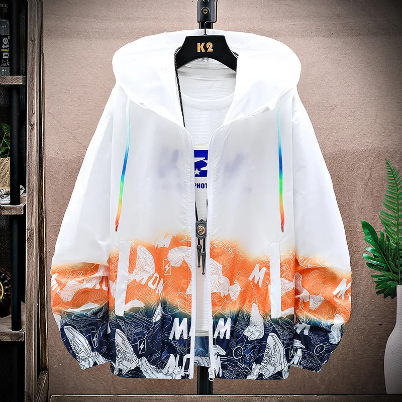 Sun Protection Clothing Men's Lightweight Ice Silk Jacket 2023 Summer New Fashion Printed Coat Sun Protection Wind Shield