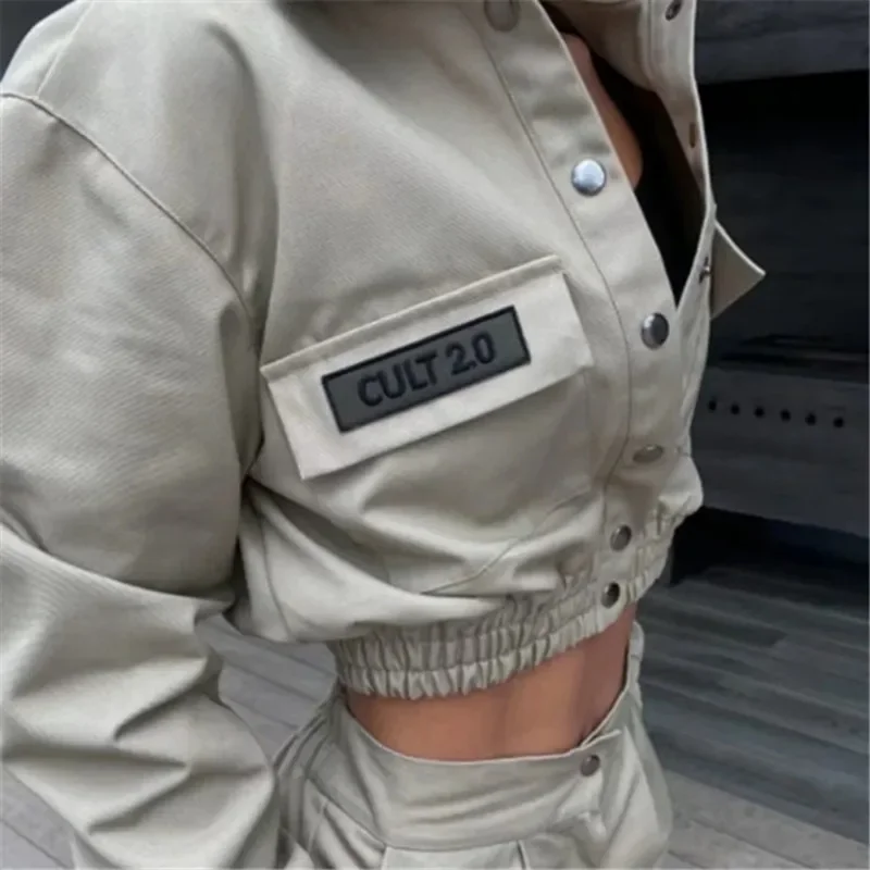 Letter Button Short Jacket Fashion Casual Long Sleeve Pocket Jackets Autumn Winter 2022 Streetwear Turn Down Collar Slim Jacket