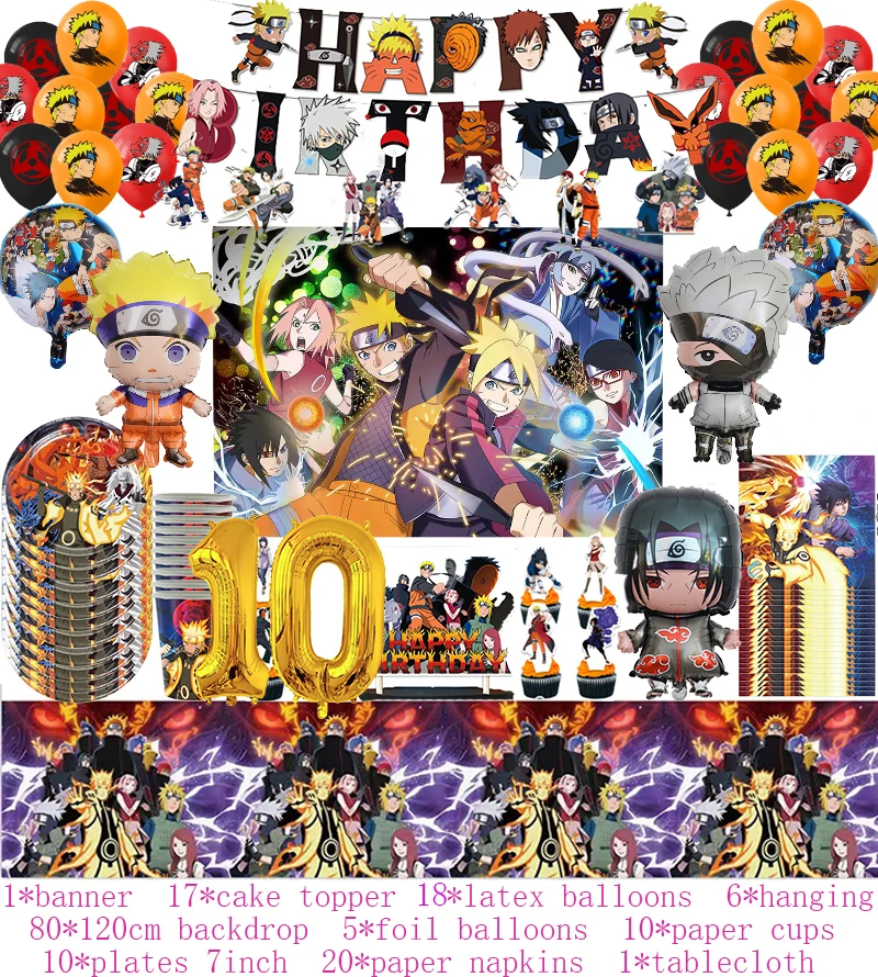 thumbnail image 1 of Decoración de fiesta de cumpleaños con temática de Narutoed, Bandera de Riman, tarjeta de inserción de pastel, globo, encanto en espiral, arreglo de fiesta, decoración Interior, 1 of 5