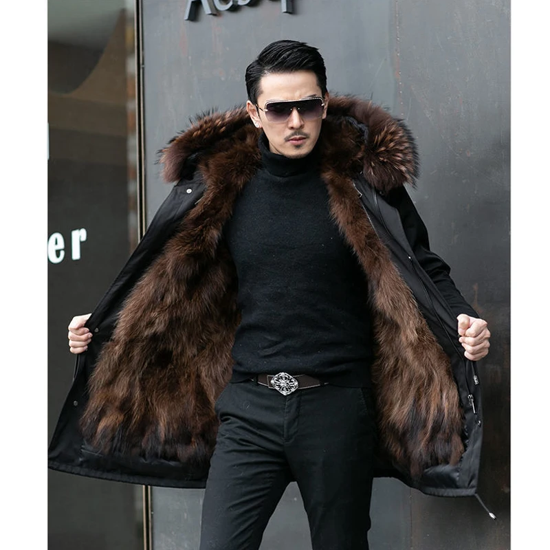 Parker Men's Imitation Fur Liner Winter Warm New Fur One-piece Coat Imitation Mink Fleece Mid-length Fur Coat 6