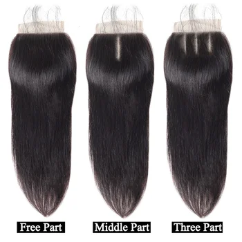 4x4 HD Chiusura in pizzo Capelli lisci brasiliani Chiusura in pizzo Capelli umani Invisibile HD Lace Melt Skins Prepizzicate Linea sottile naturale