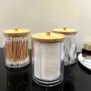 Bamboo-Lid Cotton Swab Holder - Versatile Plastic Storage Box for Makeup, Dental Floss & More 4