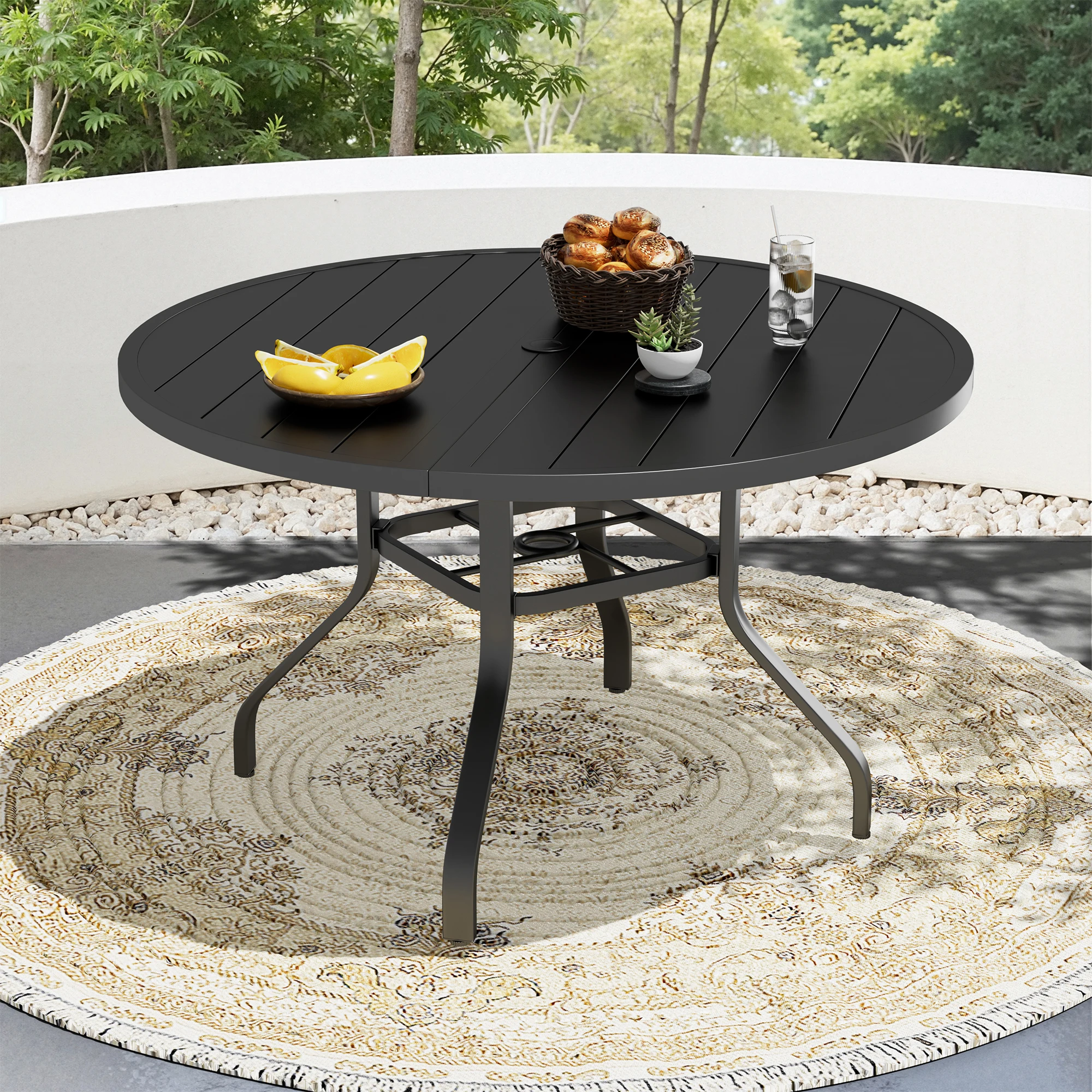 Outdoor Patio Dining Table, 41" Round Patio Table with 1.57" Umbrella Hole, Metal Tables for Patio, Graden, Backyard, Poolside