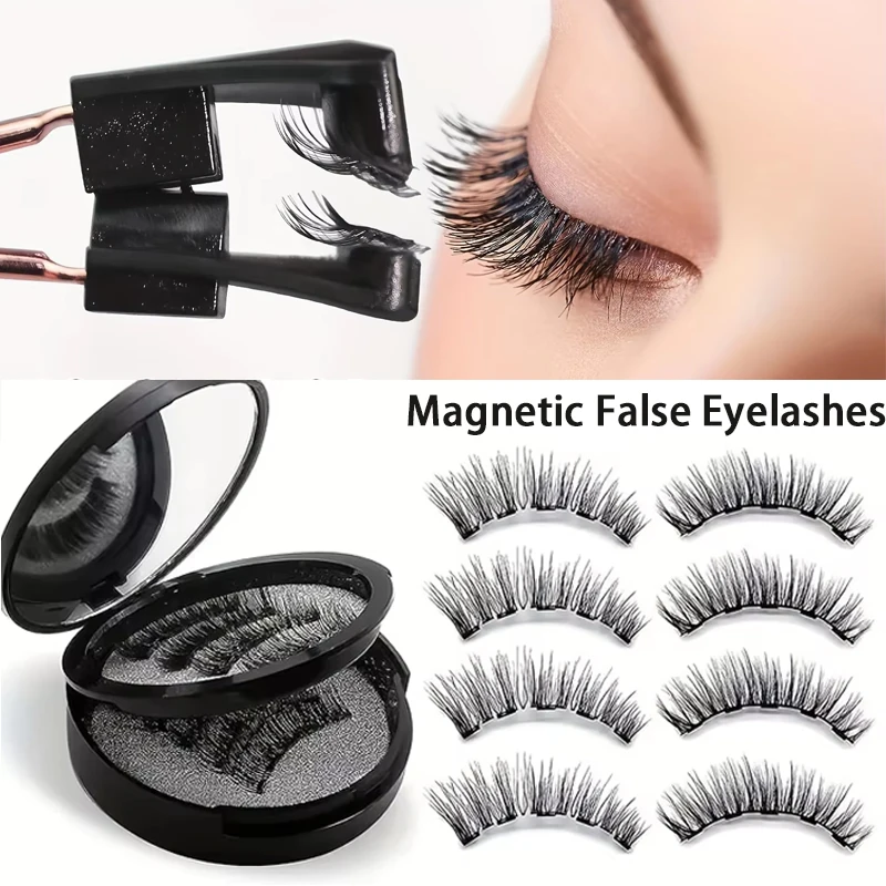 8pcs Magnetic False Eyelashes kit Makeup 3D False Eyelashes,Natural Voluminou Reusable False Eyelashes Makeup Tools for Beginner
