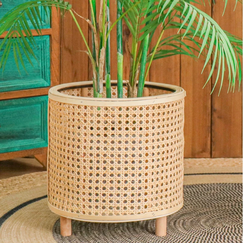 Nordic Plant Stand Handmade Rattan Weaving Flowers rack Living Room Floor Flower Stand Balcony Green Plants indoor gardening